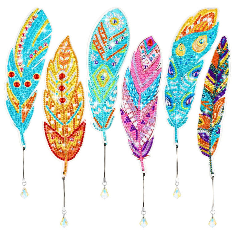 New diamond painted feather bookmark DIY cross creativity