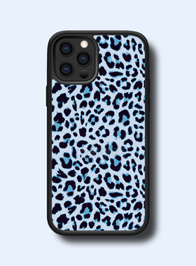 欧美风蓝色豹纹手机壳适用于16promax/17pro防摔15/14/13少女心保护套12/11