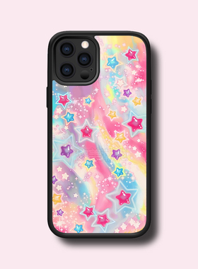 16欧美风超火梦幻彩色五星15promax保护套11promax背板珠光细闪金属贴片14plus酷xs/12mini/13潮x