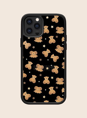 ins风少女心新款黑底黄色小熊适用苹果14promax金属细闪后背12手机壳13/11pro/78