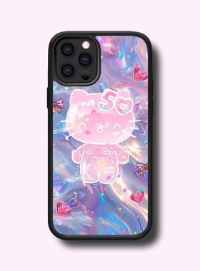 少女心16pro可爱梦幻kitty15保护套12背板珠光细闪金属贴片14pro酷xs/xsmax/13/11pro