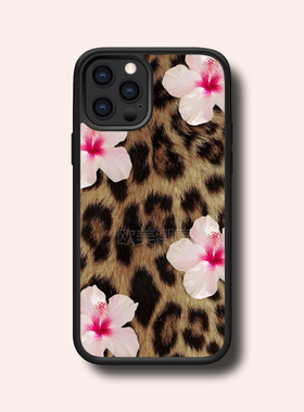 超火豹纹白色扶桑花16pro保护套12背板珠光细闪金属贴片14pro酷xs/xsmax/13/11promax/15潮