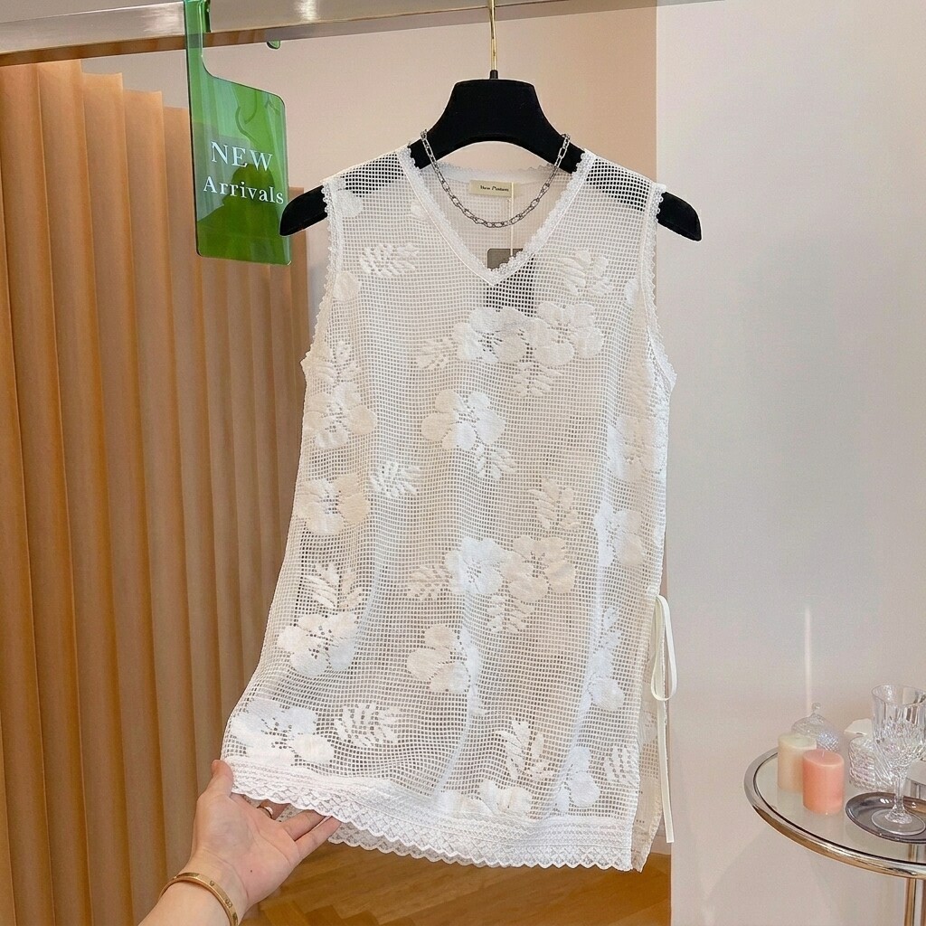 中长款镂空蕾丝背心女夏季叠穿罩衫2026新款洋气大码胖无袖0504e