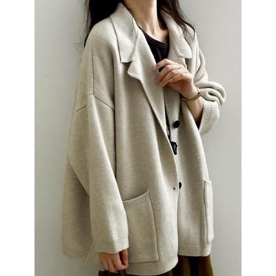 《壹零零叁》 慵懒风加厚毛衣外套女 秋季高级感宽松翻领针织开衫