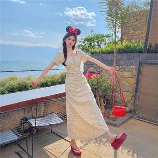 收腰连衣裙女夏季 法式 壹零零叁 显瘦遮肉包臀裙子微胖MM设 大码