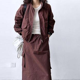 套装 风2025年春季 工装 裙女收腰显瘦立领外套后开叉半 壹零零叁