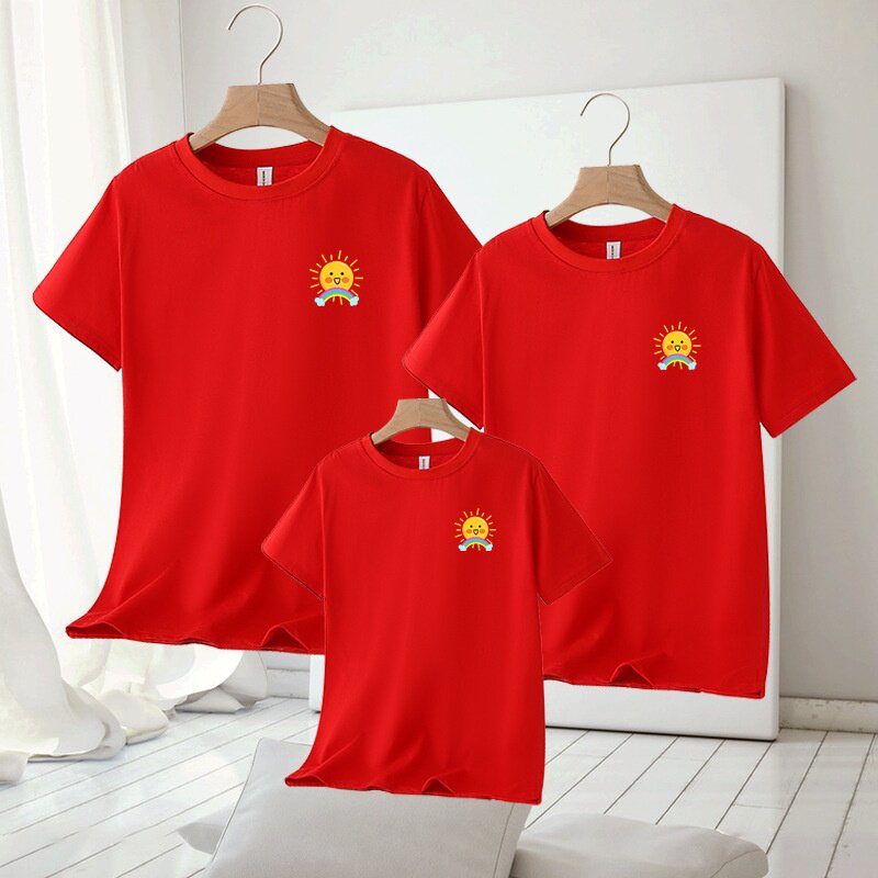 2026新款插肩袖亲子t恤一家三口短袖印制logo班服幼儿园园服