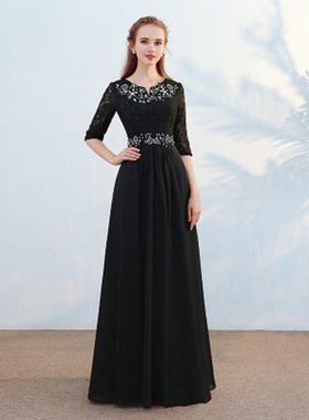 2025新款大合唱指挥礼服中袖大码主持演出舞台蕾丝显瘦礼服连