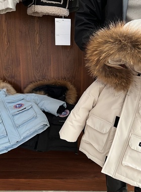 2025新款儿童羽绒服眯眯眼冬季新品男女童工装毛领羽绒服宝宝