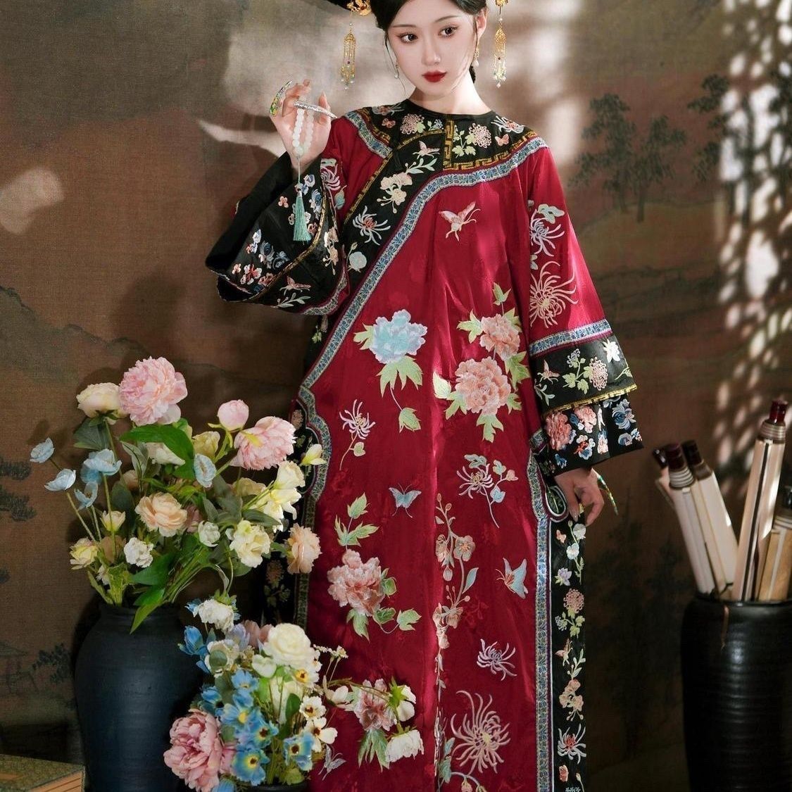 2026新款清代氅衣清朝服饰旗装格格服古装成人满族八旗服装晚清汉