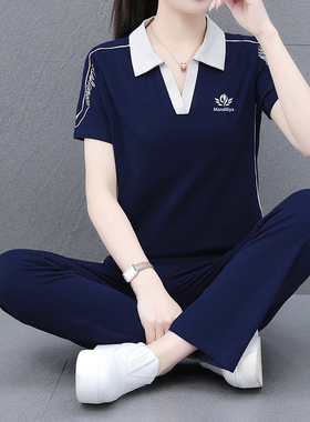 2026新款纯棉运动套装女士夏季宽松时尚洋气妈妈休闲广场舞两