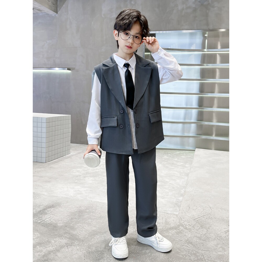 2026新款男童马甲西装套装春秋男孩韩版套装儿童走秀潮炸街演出服