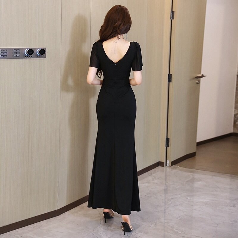 2026新款性感拼接撞色长裙晚礼服女夜店养生美容足浴技师工作