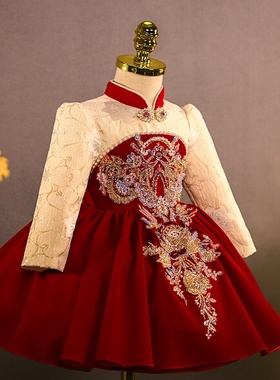 2025新款一周岁女宝宝礼服冬季抓周衣服儿童唐装拜年服女童走