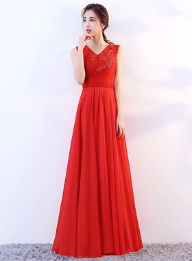 2025新款晚礼服女长款气质宴会修身优雅年会主持人宝蓝色礼服