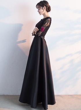 2025新款大合唱团演出服长裙黑色晚礼服女红色宴会气质名媛主