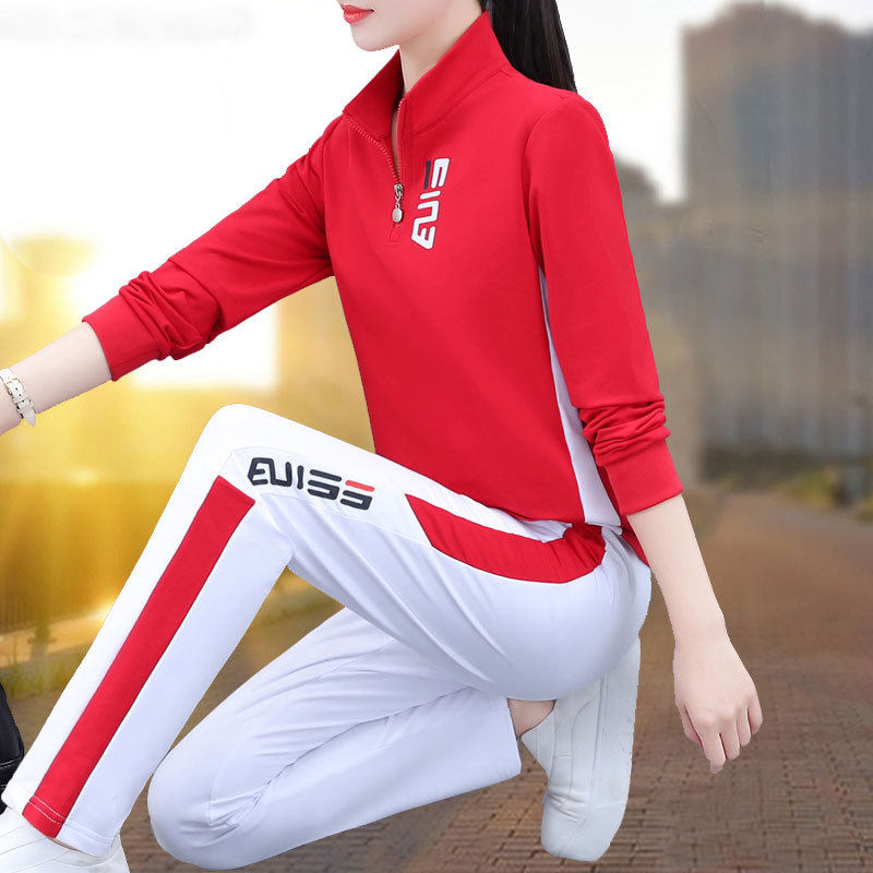 2026新款休闲运动套装女春秋广场舞立领两件套中年早操队服运