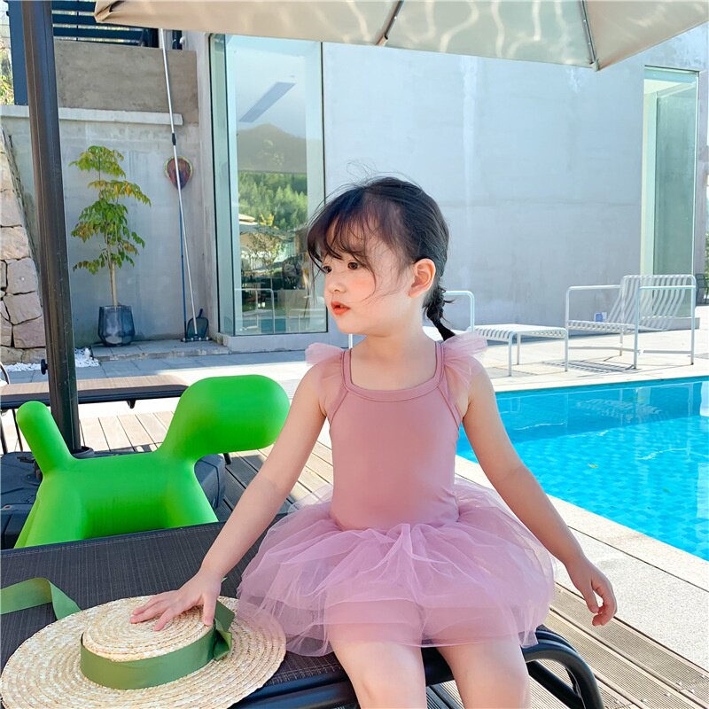 2026新款儿童泳衣童装夏季韩版女童连体公主裙粉色 连体衣纱裙T"