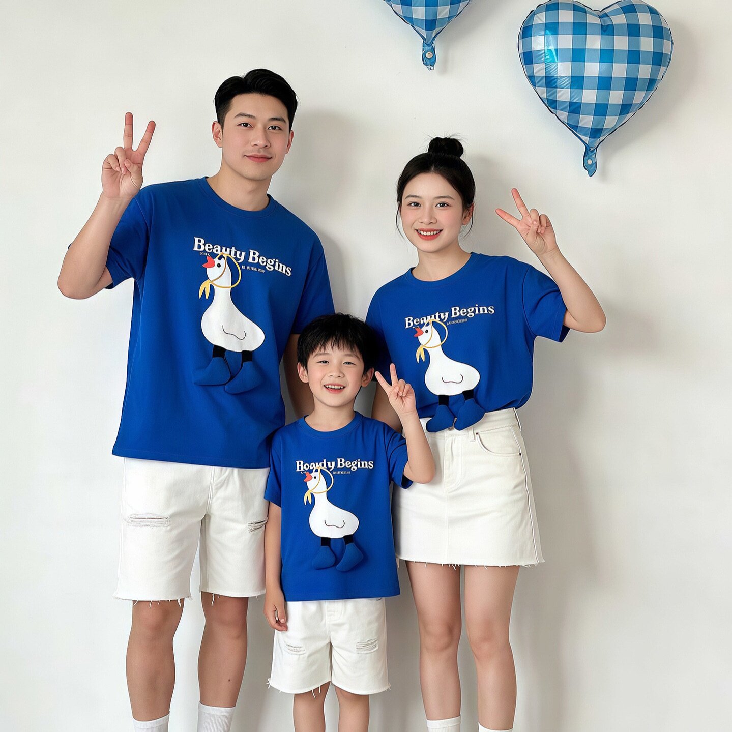 2026新款现货夏季卡通亲子装立体腿T恤一家三口短袖上衣婴儿鸭子