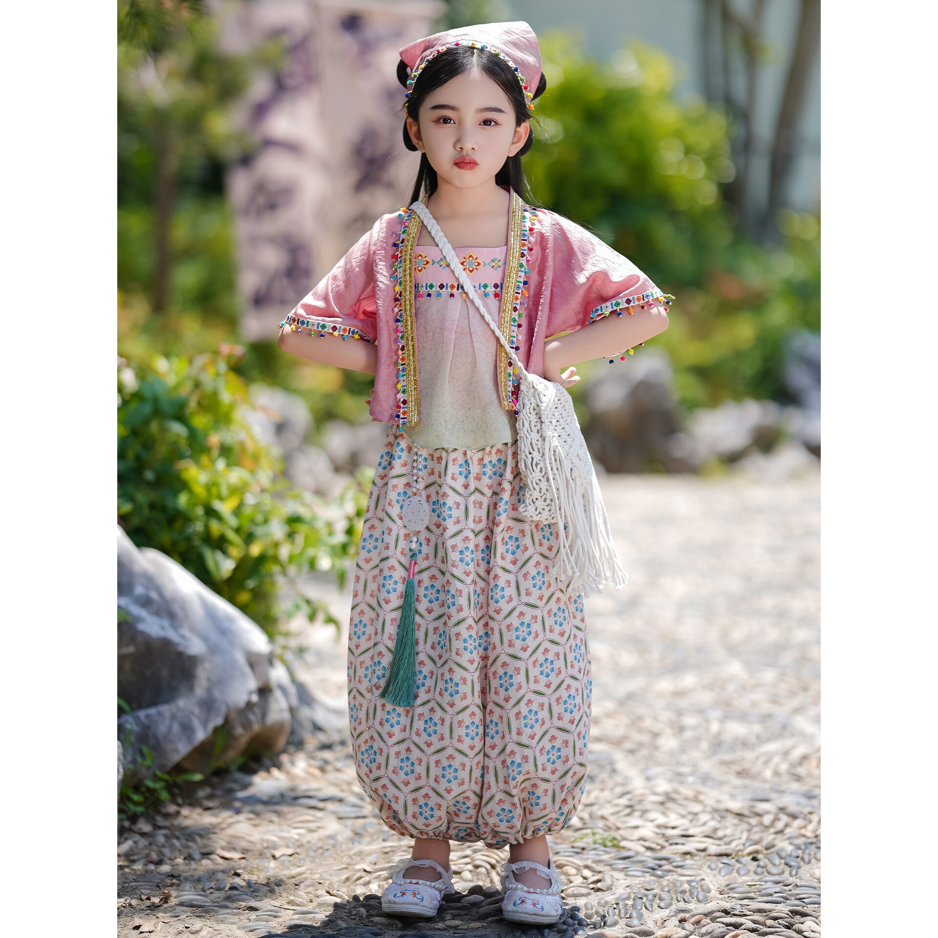 2026新款原创汉服女童改良短袖古装儿童古风田园风乡村汉元素套装