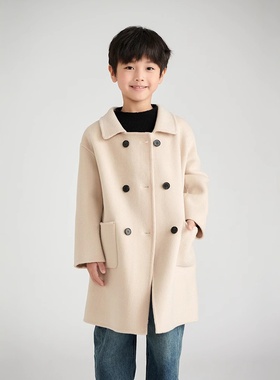 2025新款儿童双面羊绒呢秋冬大衣男女童时尚韩范中长款100