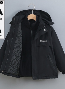 2025新款女童冲锋衣加绒加棉外套秋冬儿童三合一可拆卸女大童