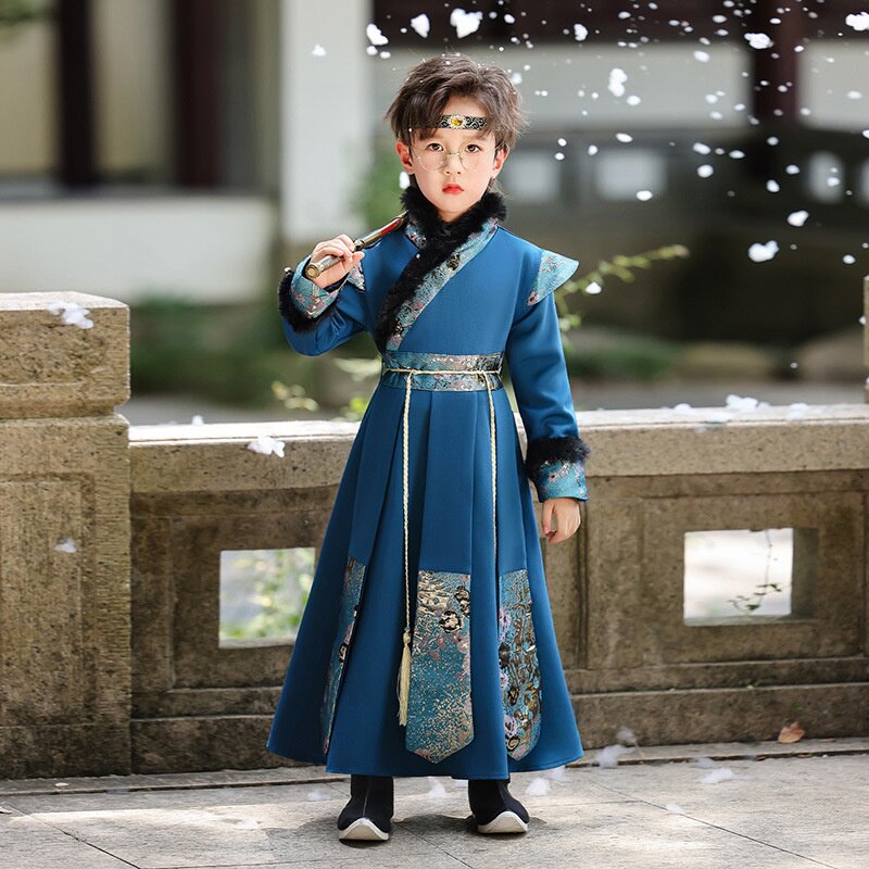2025新款汉服男童套装秋冬季儿童拜年服加绒冬装男宝唐装过年