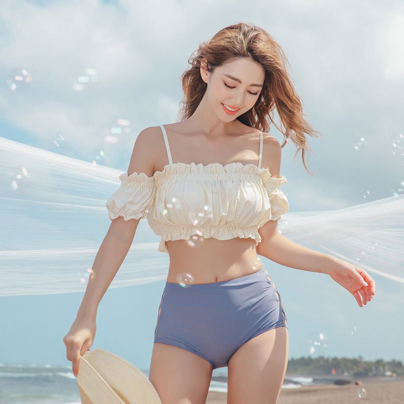 2026新款性感露肩泳衣女韩版分体泳衣三件套显瘦温泉度假游女式泳