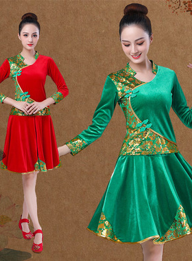 2026新款深意秋冬款广场舞服装金丝绒套装舞蹈服成人烫金弧表