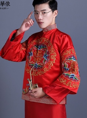 2025新款处理中式男装新郎结婚礼服秀禾服唐装马褂龙凤褂婚礼