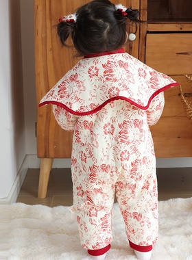 2025新款宝宝衣服冬装洋气中国风连体衣婴儿夹棉外出服冬季过