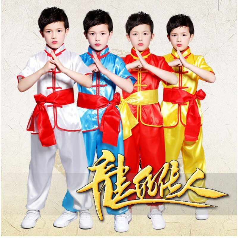 2026新款少儿武术训练表演服男女童舞台腰鼓功夫表演服装舞狮赛龙