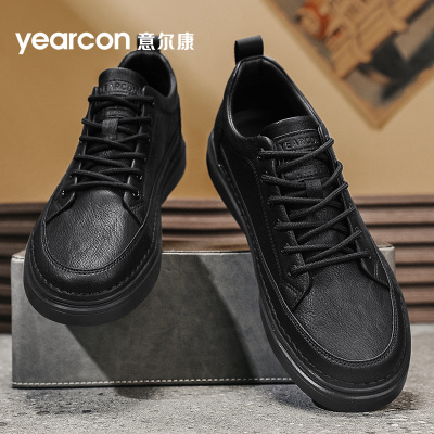 意尔康官方旗舰店黑色板鞋男款
