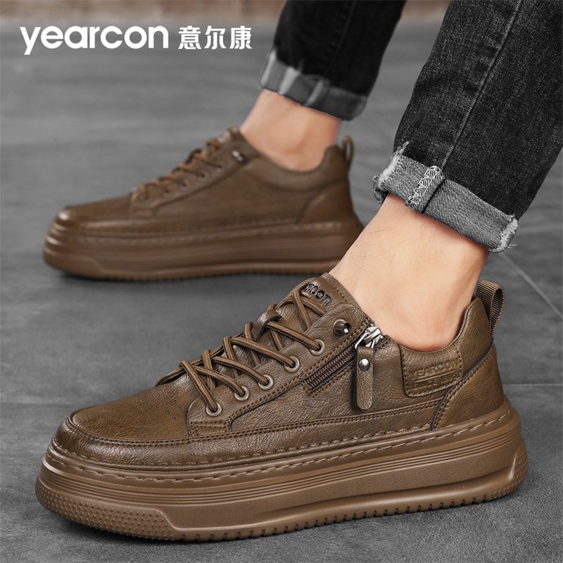 意尔康板鞋男鞋2026新款爆款春秋冬季加绒男士一脚蹬运动休闲皮鞋