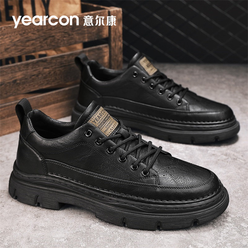 意尔康男鞋2026新款秋冬季爆款低帮工装皮板鞋厚底男士马丁靴登山