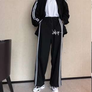 周深同款裤子生米条纹阔腿裤休闲裤宽松直筒裤长裤女2025新款春