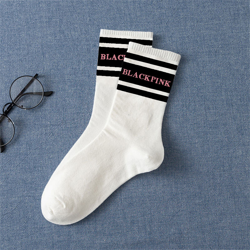 blackpink同款运动袜 jisoo应援袜子lisa周边jennie纯棉rose长袜
