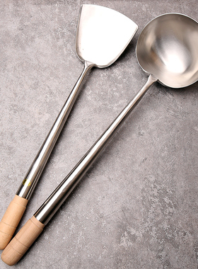 香港陈枝记正品炒勺锅铲 304不锈钢手工锻打炒菜勺子铲子厨师专用