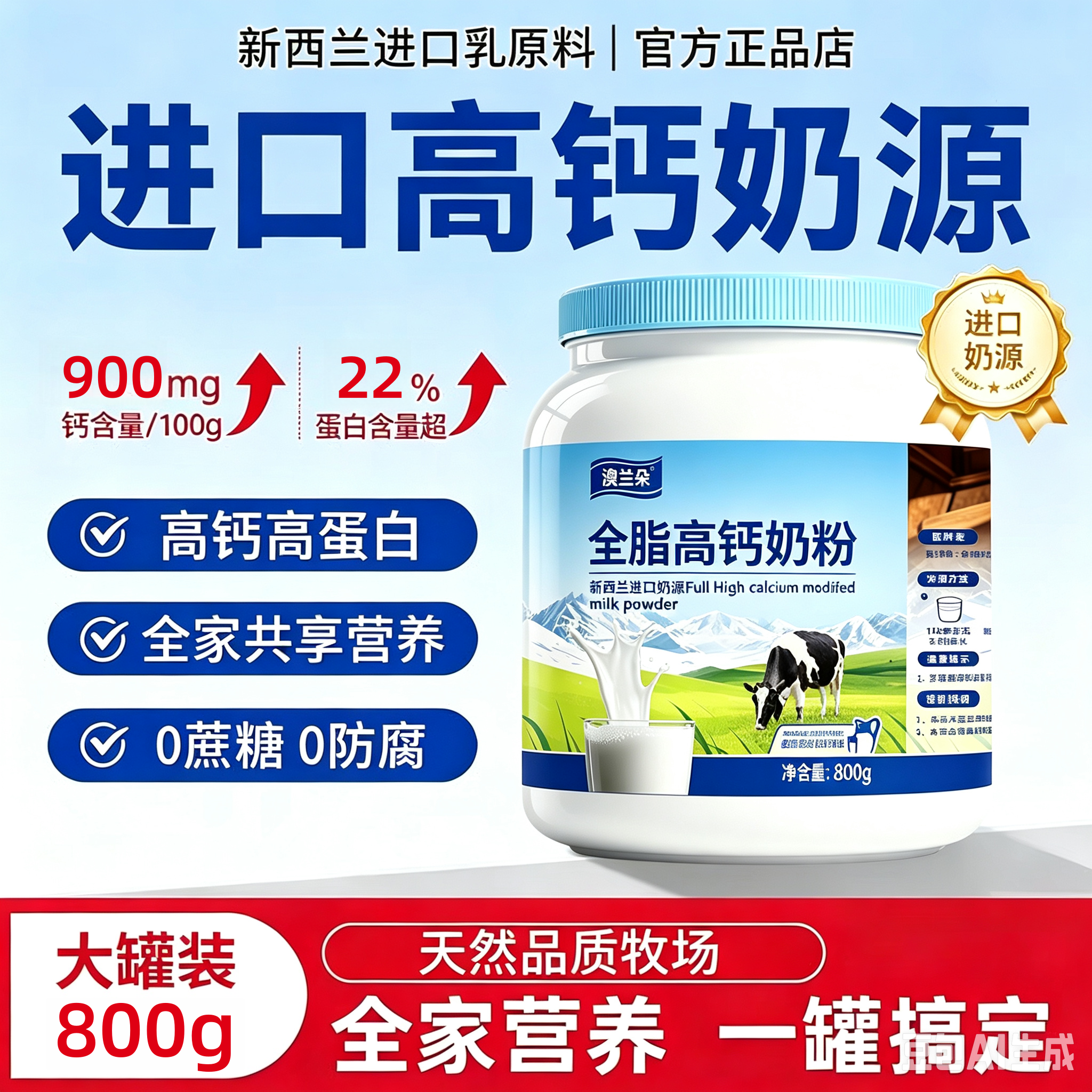 新西兰进口奶源全脂奶粉中老年成人学生成长脱脂高钙营养奶粉正品