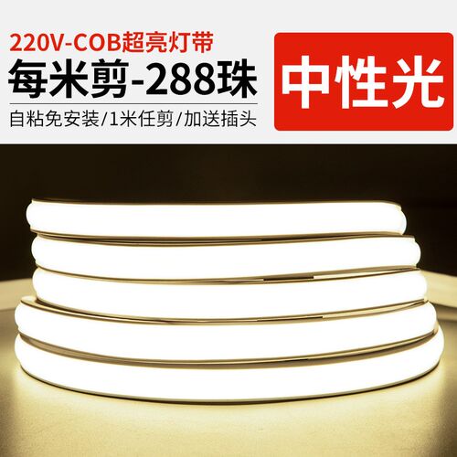 led灯带220v客厅家用吊顶自粘cob灯带户外超亮摆摊氛围防水灯条