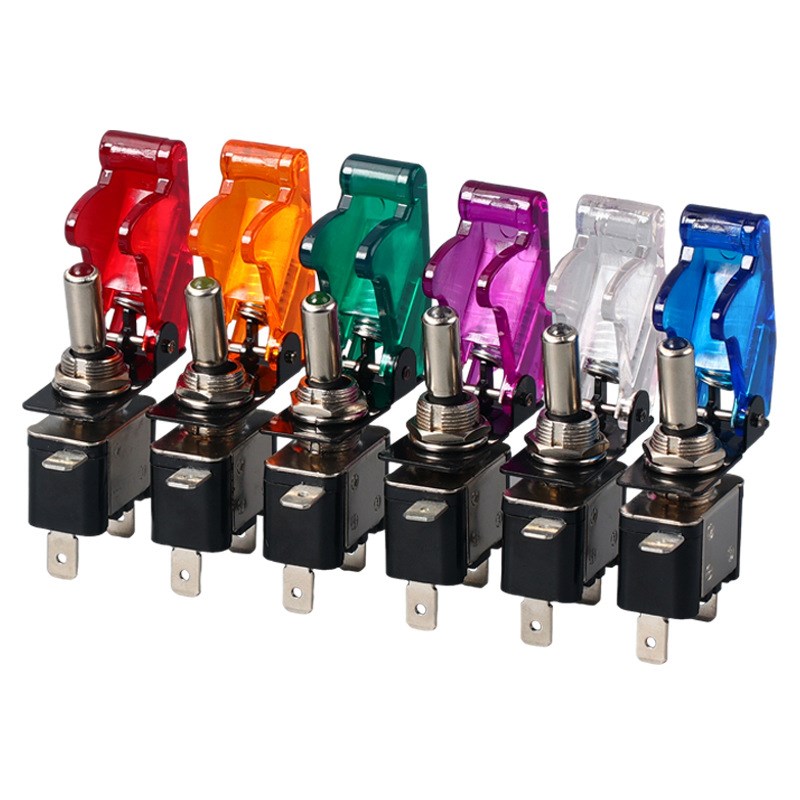 ASW07汽车改装带灯钮子开关带盖赛车电源开H关 DC12V 20A摇臂开关