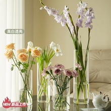 玻璃花瓶透明插花水养直筒高水培植物高级感大鲜花百合富贵竹专用