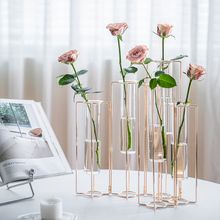 网红创意一排试管花瓶水培水养插花摆件餐桌金属花架铁艺玻璃装饰