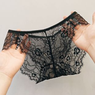 2024新品 蕾丝网纱镂空透明性感内裤 女火辣无痕低腰棉裆三角裤