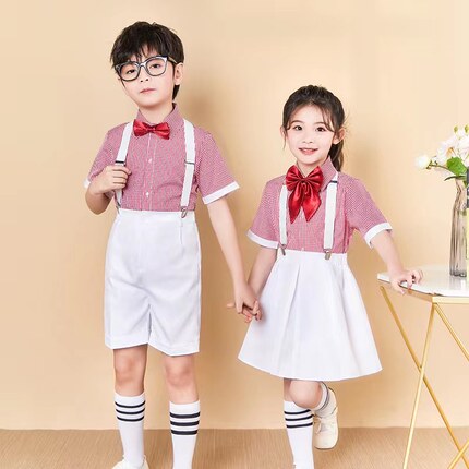 六一儿童大合唱演出服中小学生诗歌朗诵校服幼儿园园服背带裤套装