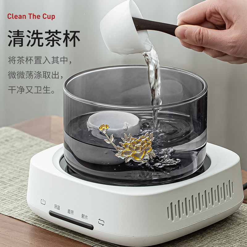 玻璃茶洗缸加厚耐高温家用茶具消毒锅大号带盖子黑晶炉可加热洗杯