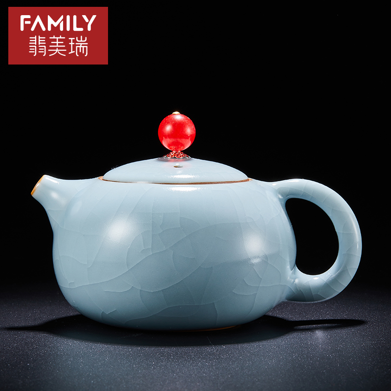 汝窑茶壶中式功夫茶具套装家用开片可养汝瓷泡茶壶陶瓷手工西施壶