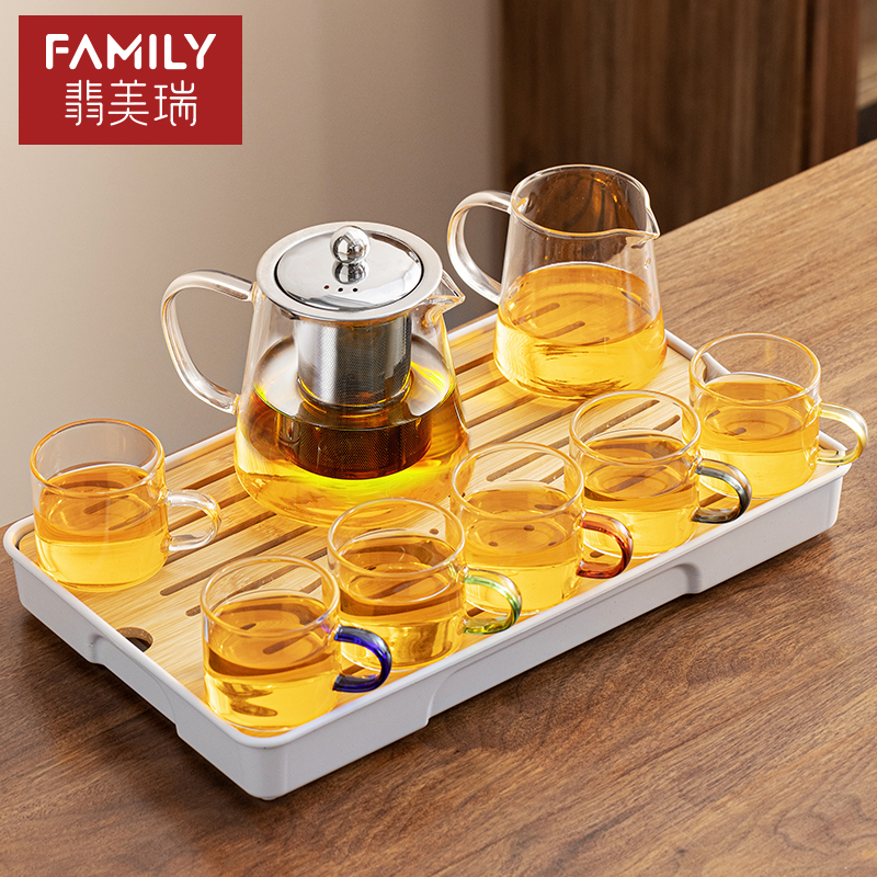 玻璃功夫茶具套装2024新款家用办公室茶杯茶盘茶台一整套泡茶壶