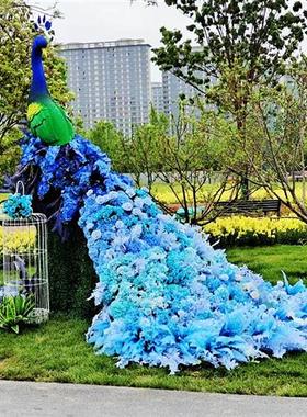 大型仿真花艺孔雀户外花园婚礼装饰房地产别墅园林景观玻璃钢雕塑