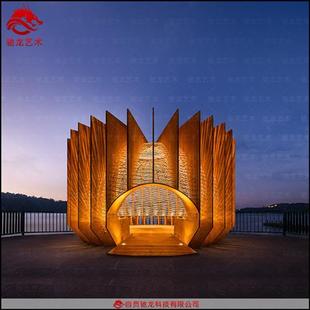 木质装 置 置定制大型艺术木休息亭室外防腐造型木屋夜游发光美陈装